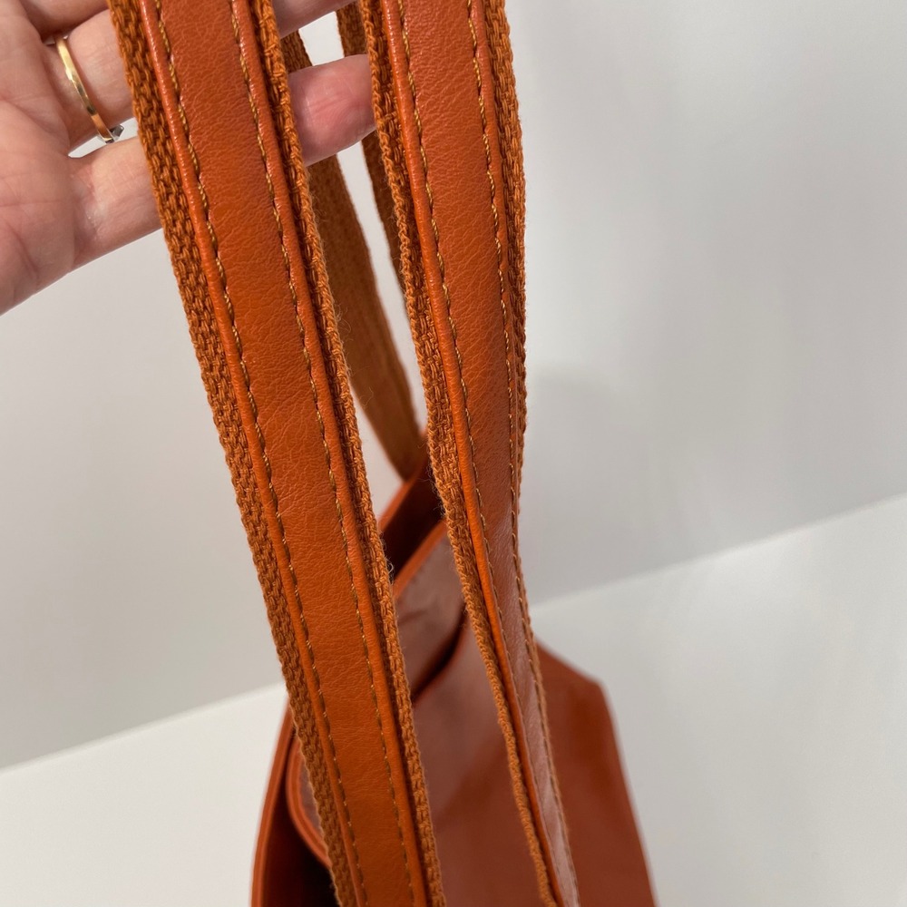Burnt Orange Faux Leather Tote Bag Shoulder Purse Magnetic Snap Pocket Rust - Picture 8 of 8